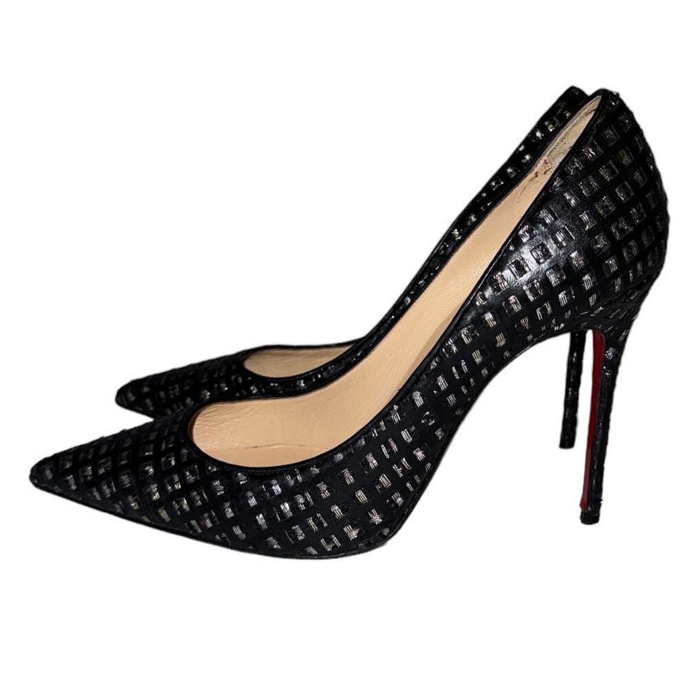 Christian Louboutin So Kate Mosaico Nappa Black Silver Heels 38.5